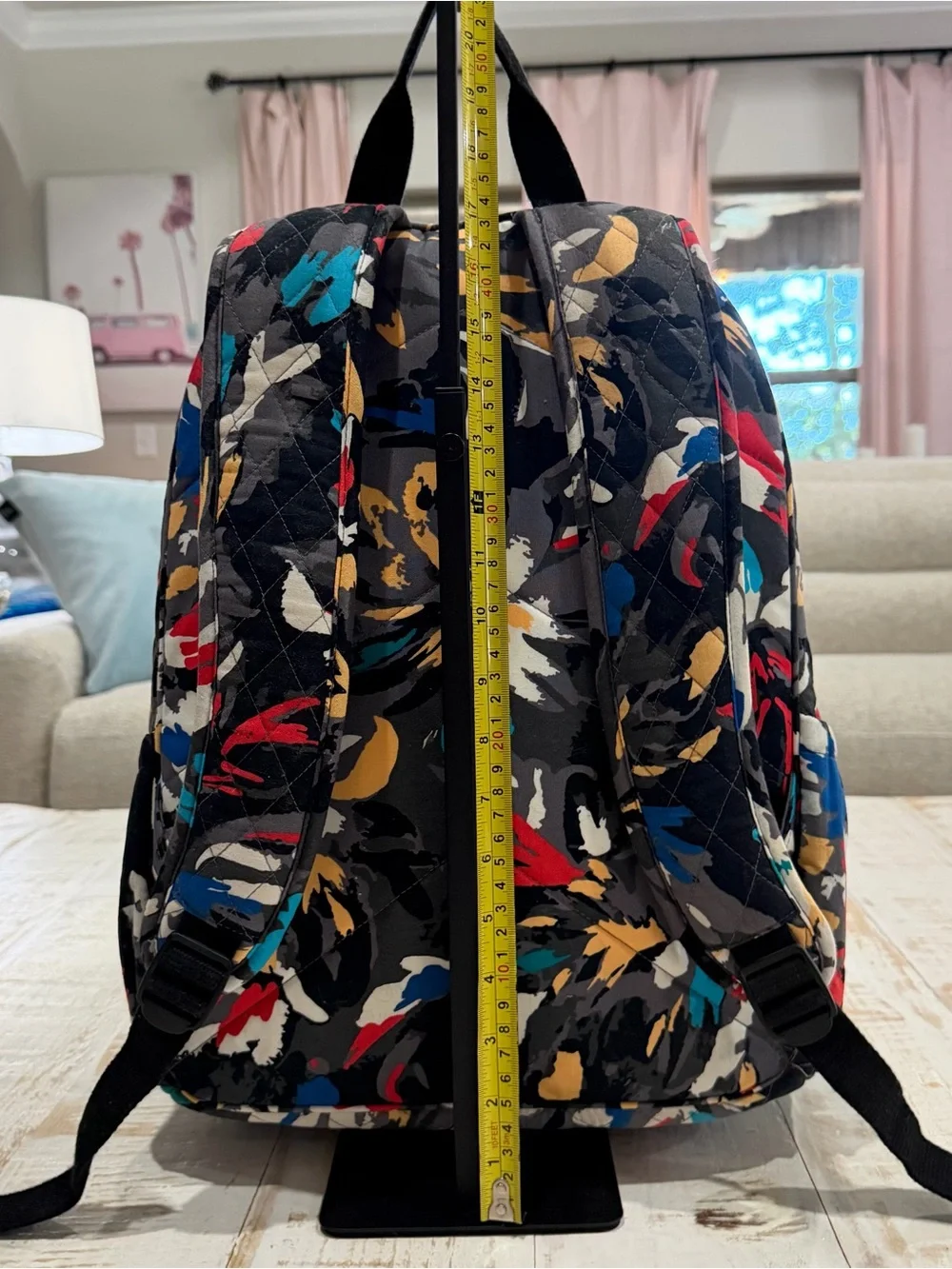 Vera Bradley Backpack Splash Floral Black Quilted with Red, Blue & Yellow